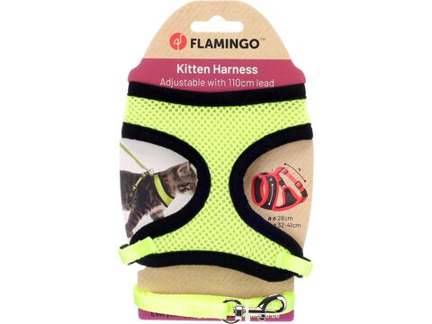 Flamingo postroj s vodítkem pro kotě 28 cm,  32-41 cm , 10 x 1100 mm zářivě žlutý
