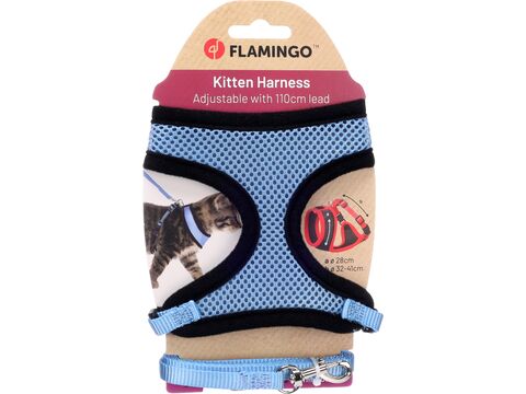 Flamingo postroj s vodítkem pro kotě 28 cm,  32-41 cm , 10 x 1100 mm modrý