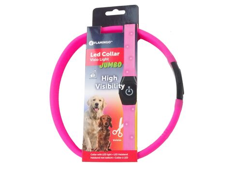 Flamingo LED svítící silikonový obojek (pásek) 2,5 / 35 - 64 cm s aku růžový