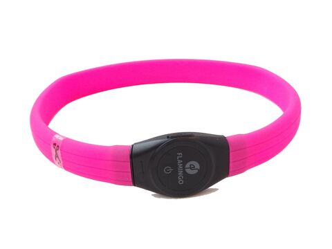 Flamingo LED svítící silikonový obojek (pásek) 2,5 / 35 - 64 cm s aku růžový