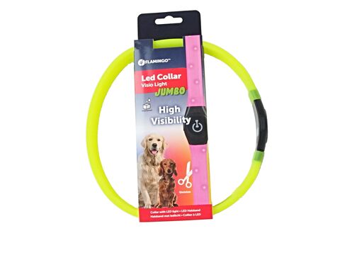 Flamingo LED svítící silikonový obojek (pásek) 2,5 / 35 - 64 cm s aku žlutý