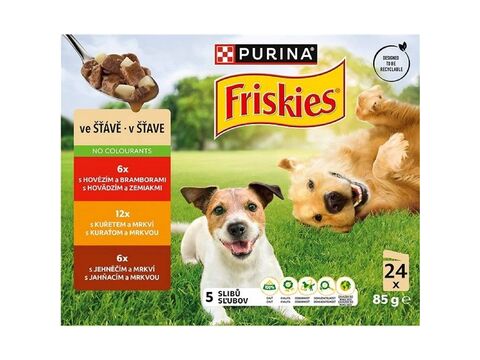 Friskies kapsa pes hovězí, kuře, jehně ve šťávě 24 x 85 g
