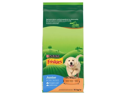 Friskies Junior štěně 15 kg + 3 kg s kuřetem, mlékem a zeleninou
