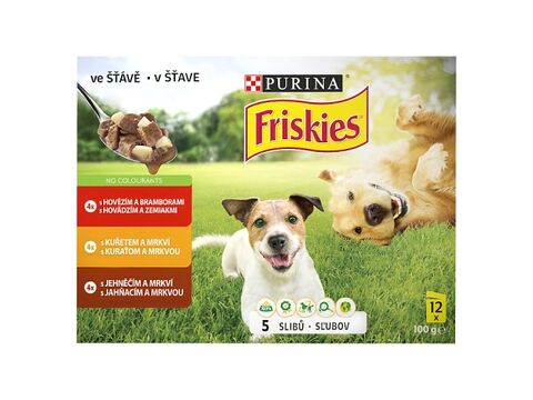 Purina Friskies kapsa pes hovězí, kuře, jehně 12 x 100 g