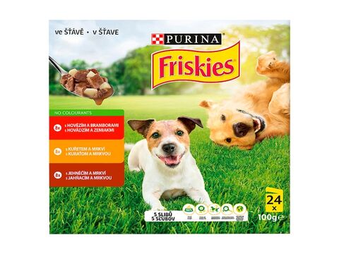 Friskies kapsa pes hovězí, kuře, jehně ve šťávě 24 x 100 g