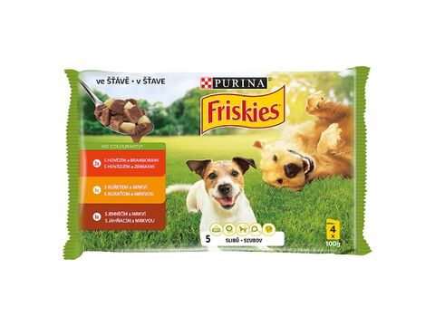 Friskies kapsa pes hovězí, kuře, jehně ve šťávě 4 x 100 g