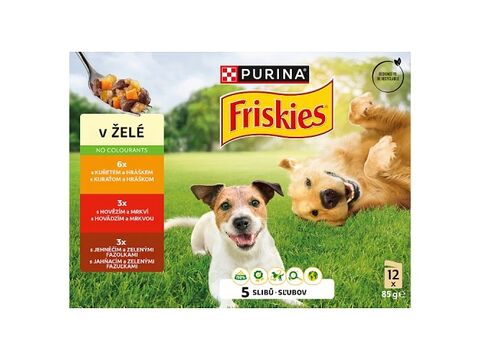 Friskies kapsa pes hovězí, kuře, jehně v želé 12 x 85 g