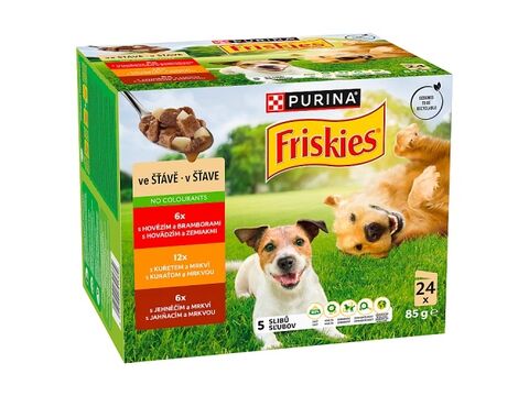 Friskies kapsa pes hovězí, kuře, jehně ve šťávě 24 x 85 g
