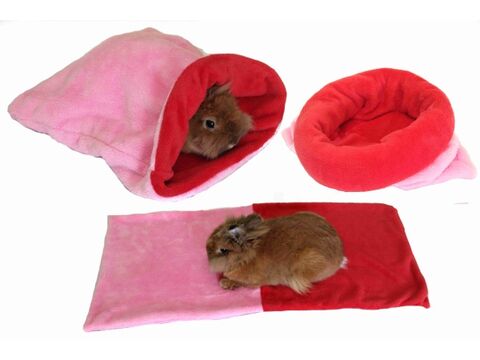 Spací pytel mini 3 v 1 h15 37 x 40 cm sv. růžová /červená pro králíky