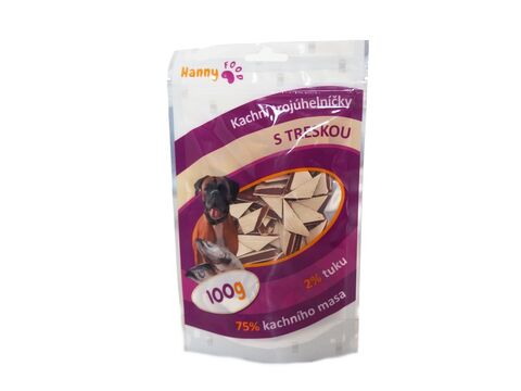 Hanny Food 100% sušené kachní trojúhelníčky s treskou 100 g 