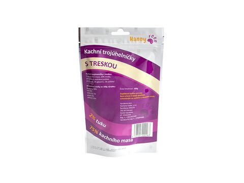 Hanny Food 100% sušené kachní trojúhelníčky s treskou 100 g 
