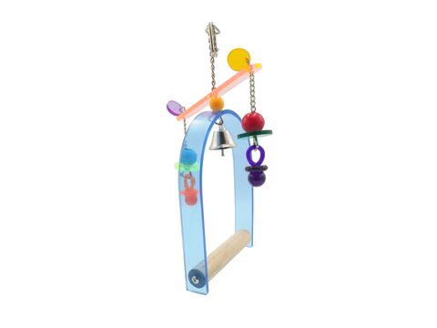 Flamingo hračka houpačka akrylová s hračkou a zvonkem S 14x2.5x20cm modrá pro střed. p dop