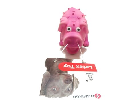 Flamingo hračka pro psa prasátko s fleky 10 cm pískací latex růžová doprodej