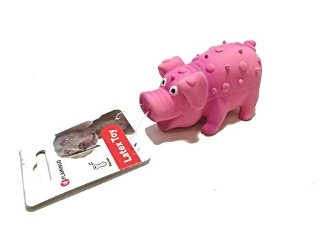 Flamingo hračka pro psa prasátko s fleky 10 cm pískací latex růžová doprodej