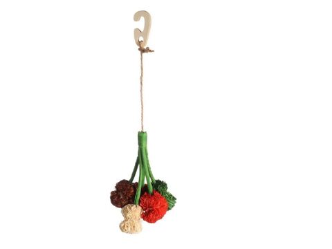 Flamingo hračka pro hlodavce závěs kukuřičné listy a juta 10,5 x 6 x 20 cm