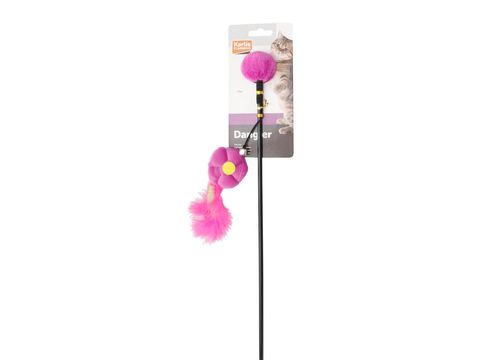 Flamingo hračka pro kočku mávátko 47 cm s míčkem a květinou fialové