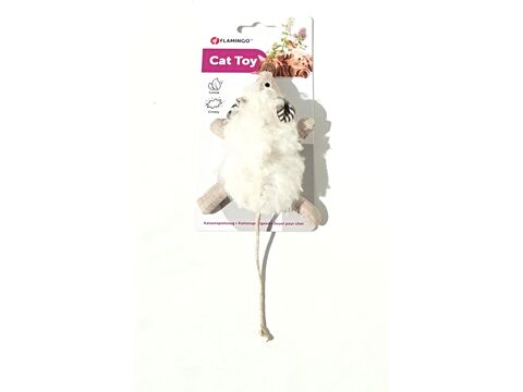 Flamingo hračka pro kočku myš 19,5 cm s Catnipem bílá