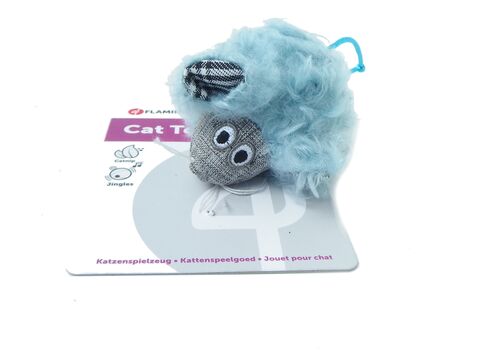 Flamingo hračka pro kočku chrastící myška s catnipem 14 cm modrá