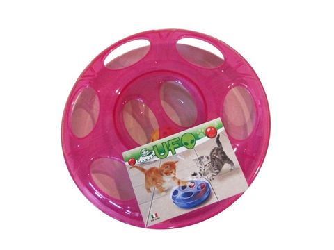 Interaktivní hračka pro kočku 29 x 5 cm ufo s míčky růžová 