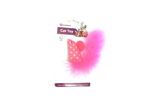 Flamingo hračka pro kočku myš s Catnipem a peřím 17 cm růžová
