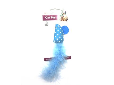 Flamingo hračka pro kočku myš s Catnipem a peřím 17 cm modrá