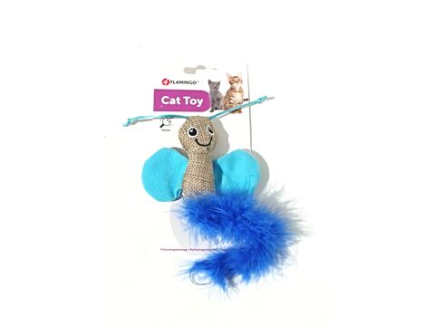 Flamingo hračka pro kočku motýl 27cm chrastící modrá