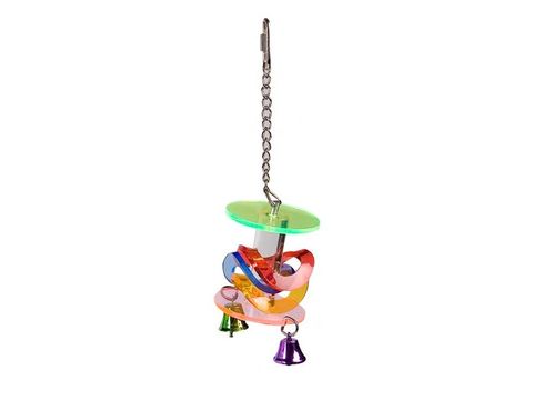 Flamingo hračka akrylová válec s kroužky a zvonečky 8 x 8 x 20cm pro střední papoušky