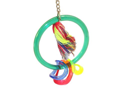 Flamingo hračka akrylová houpačka s kruhy a uzlem 13.5x6x17cm pro střední papoušky zelená