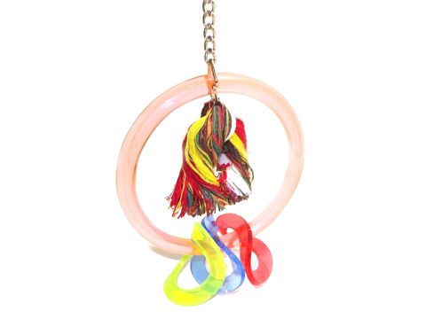 Flamingo hračka akrylová houpačka s kruhy a uzlem 13.5x6x17cm pro střední papoušky,růžová
