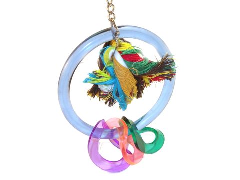Flamingo hračka akrylová houpačka s kruhy a uzlem 13.5x6x17cm pro střední papoušky modrá