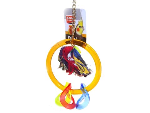 Flamingo hračka  akrylová houpačka s kruhy a uzlem 13.5x6x17cm pro střední papoušky oranž