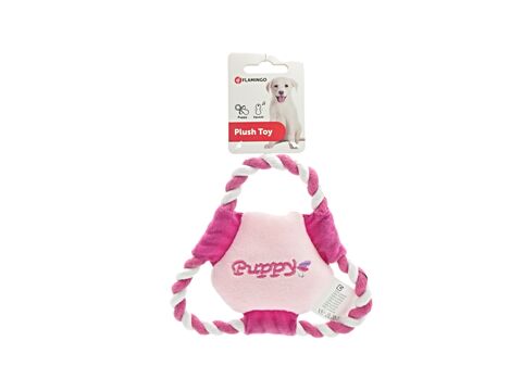 Flamingo hračka pro psa frisbee pískací 15 cm pro štěně bavlna růžová