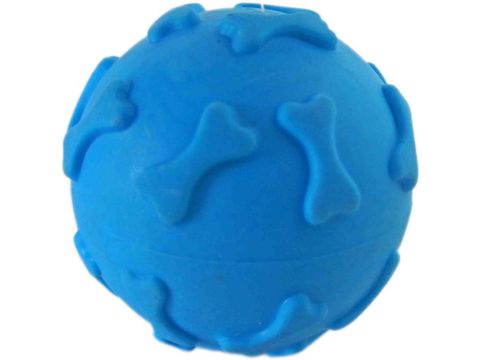 Tatrapet hračka pro psa míček s kostí 6 cm tvrdá guma modrá