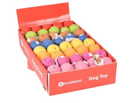 Flamingo hračka pro psa míček smajlík pískací, průměr 5 cm, latex, mix barev