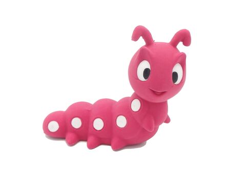 Flamingo hračka pro psa housenka pískací 15 cm latex červená