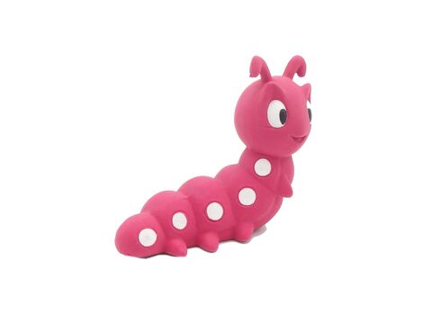 Flamingo hračka pro psa housenka pískací 15 cm latex červená