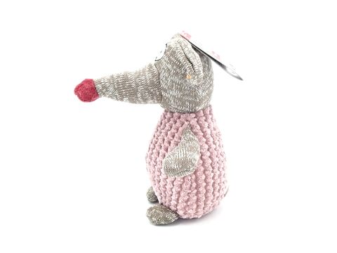 Flamingo hračka pro psa myš 22 cm pískací plyšová růžová/hnědá