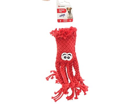 Flamingo hračka pro psa strašidlo 33 cm s třásněmi pískací látkové červená