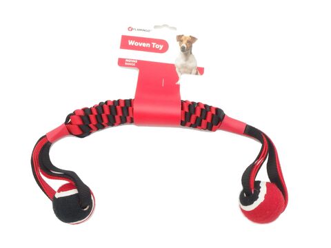 Flamingo hračka pro psa pružné přetahovadlo 55 cm s tenisákama červená/černá