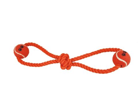 Nayeco hračka pro psa přetahovadlo bavlna s 2 tenisáky 50 cm 350 g oranžová