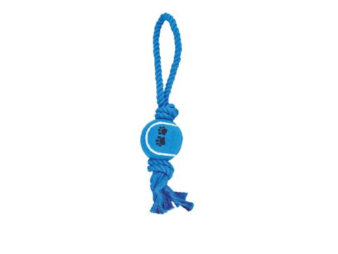 Nayeco hračka pro psa přetahovadlo bavlna s tenisákem 33 cm 120 g modrá 