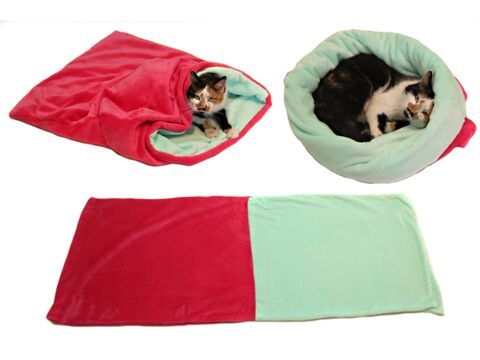 Marysa spací pytel XL 60 x 75 cm 3 v 1 barva k21 růžová / tyrkysová pro kočky