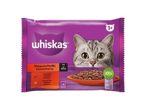 Whiskas Klasické pokrmy ve šťávě 4 x 85 g kapsa hovězí, kuřecí