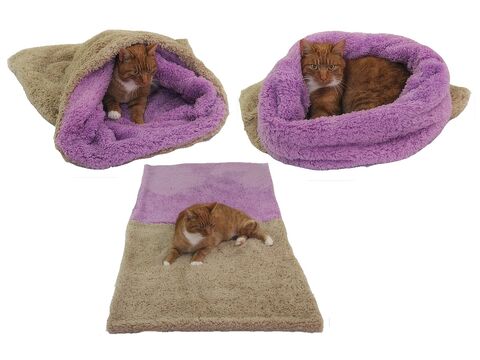 Marysa spací pytel De Luxe XL 60 x 75 cm 3 v 1 béžová / fialová pro kočky