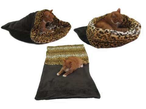 Marysa spací pytel XL 60 x 75 cm 3 v 1 barva k13 tm. šedá / leopard pro kočky doprodej