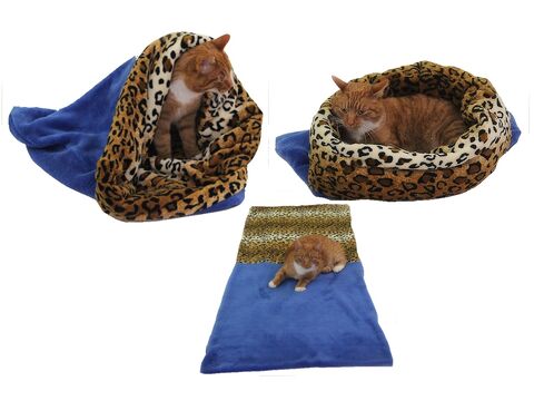 Marysa spací pytel XL 60 x 75 cm 3 v 1 barva k8 modrá / leopard pro kočky doprodej