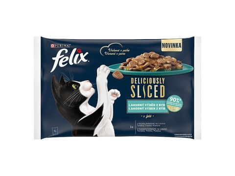 FELIX Deliciously sliced Multipack 4 x 80 g losos/ tuňák/ treska/ platýs v želé
