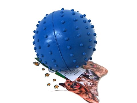 Tatrapet hračka pro psa míček s výstupky a rolničkou 6 cm tvrdá guma modrá