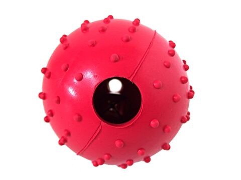 Tatrapet hračka pro psa míček s výstupky a rolničkou 6 cm tvrdá guma červená