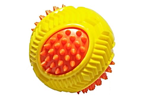 Flamingo hračka pro psa dentální míč pískací 11 cm tvrdá guma žlutá doprodej